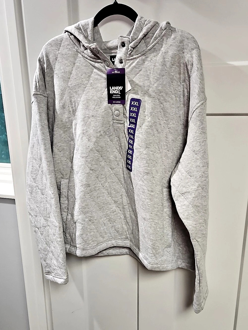 Lands' End Women's Quilted Pullover Hoodie Gray XXL